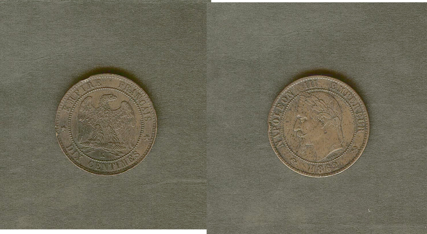 Dix centimes Napoléon III, tête laurée 1862 Bordeaux SUP
